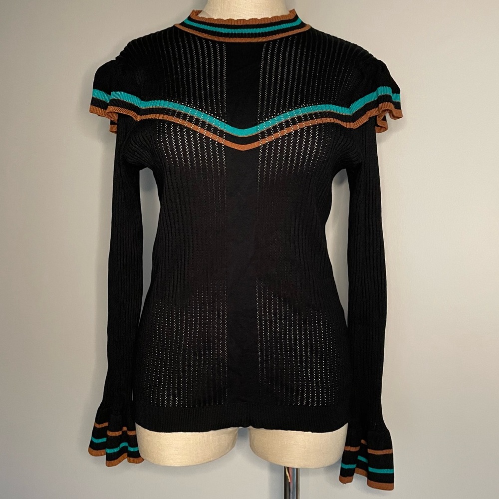N by Nancy black sweater with shoulder ruffle size XL